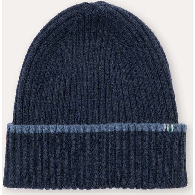 Merino Cashmere Ribbed Rolled-Up Beanie, Navy