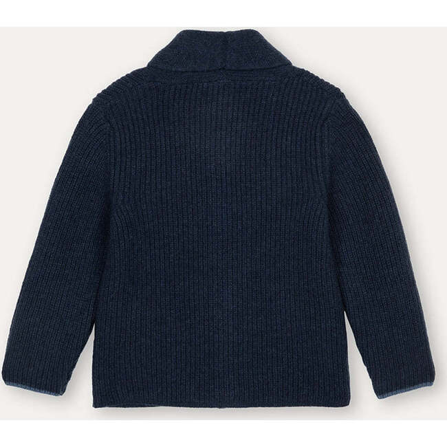 Merino Cashmere Collared Ribbed Cardigan, Navy - Sweaters - 2