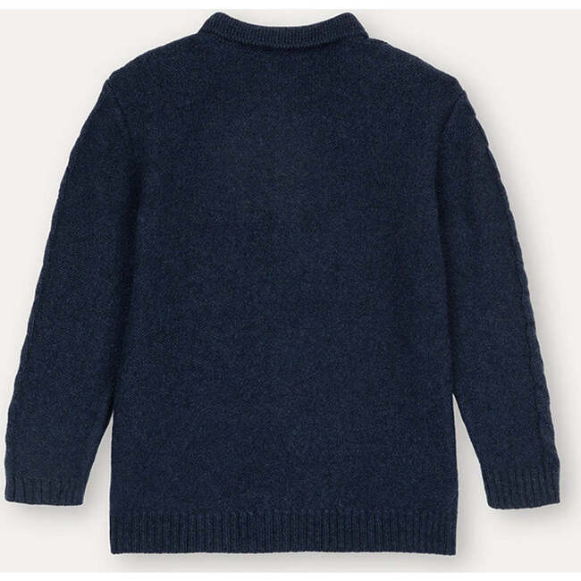 Merino Cashmere Knit Long Sleeve Polo Jumper, Navy - Sweaters - 2