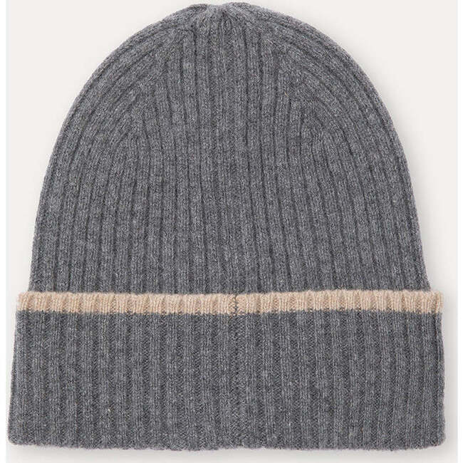 Merino Cashmere Ribbed Rolled-Up Beanie, Grey - Hats - 2