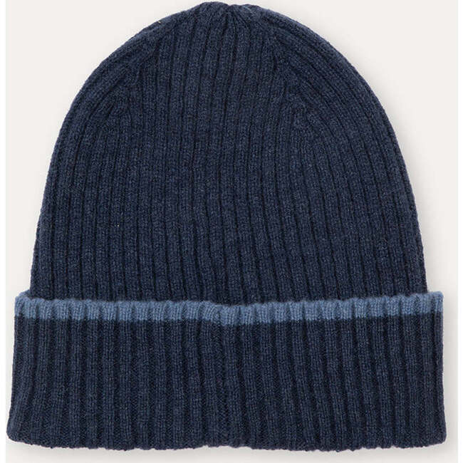 Merino Cashmere Ribbed Rolled-Up Beanie, Navy - Hats - 2