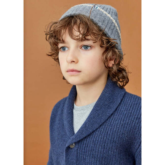 Merino Cashmere Ribbed Rolled-Up Beanie, Grey - Hats - 4