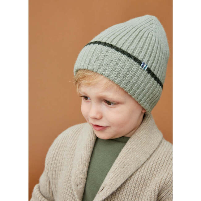 Merino Cashmere Ribbed Rolled-Up Beanie, Green - Hats - 5