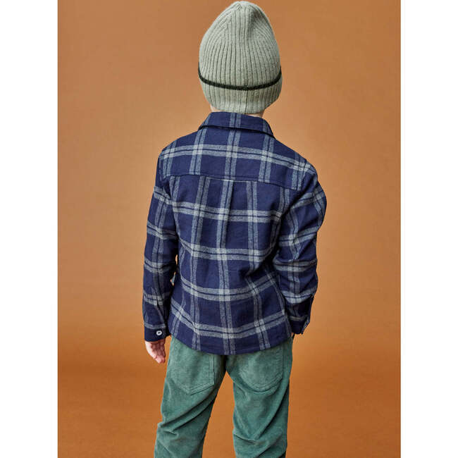 Plaid Long Sleeve Flannel Shirt, Navy - Shirts - 6