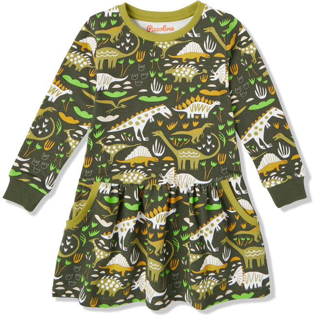 French Terry Print Sweatshirt Dress With Pockets, Paleontology - Dresses - 1
