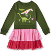 French Terry Print 2-Tier Tulle Sweatshirt Dress, Paleontology - Dresses - 1 - thumbnail