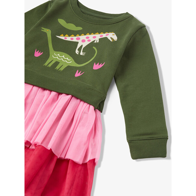 French Terry Print 2-Tier Tulle Sweatshirt Dress, Paleontology - Dresses - 2