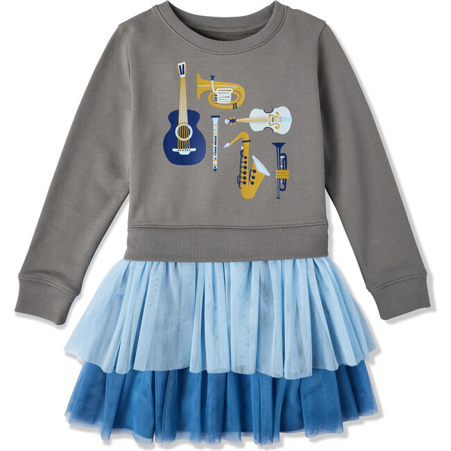 French Terry Print 2-Tier Tulle Sweatshirt Dress, Music