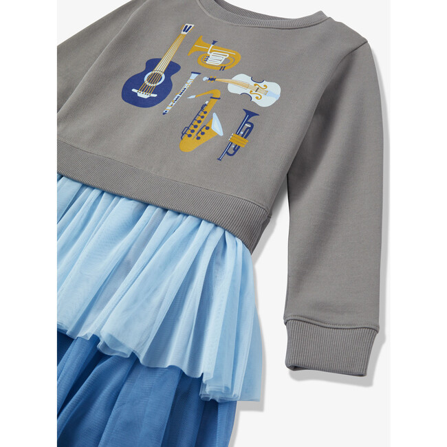 French Terry Print 2-Tier Tulle Sweatshirt Dress, Music - Dresses - 3