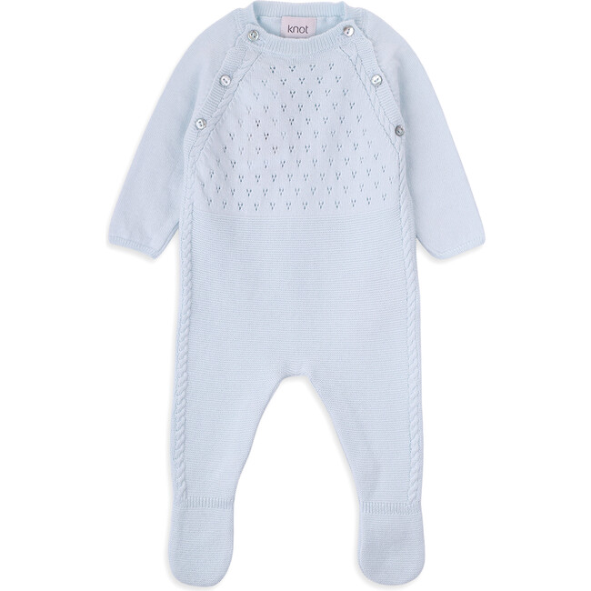 Newborn Knit Cotton Long Sleeve Overalls, Blue