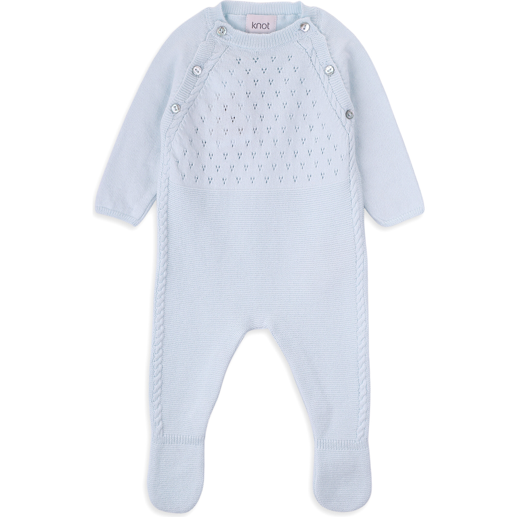 Newborn Knit Cotton Long Sleeve Overalls, Blue - Rompers - 1