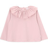 Abby Ruffle Neck Collar Long Sleeve T-Shirt, Pink - T-Shirts - 1 - thumbnail