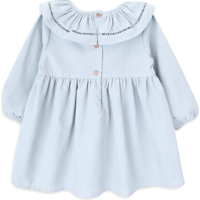 Ema Ruffle Neck Collar Long Sleeve Corduroy Dress, Blue - Dresses - 2