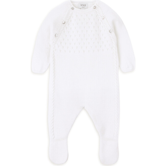 Newborn Knit Cotton Long Sleeve Overalls, White