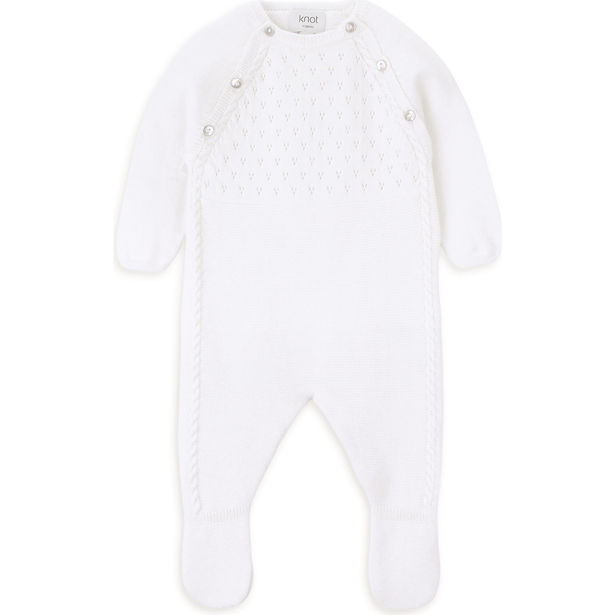 Newborn Knit Cotton Long Sleeve Overalls, White - Rompers - 1