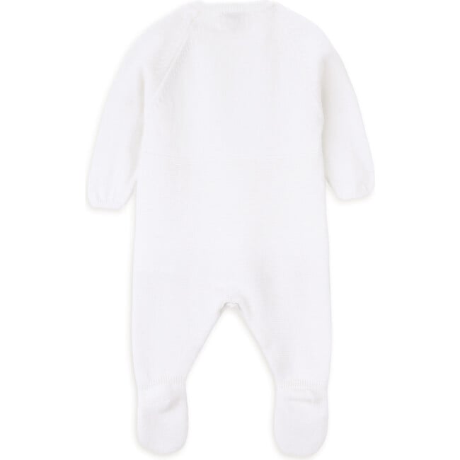 Newborn Knit Cotton Long Sleeve Overalls, White - Rompers - 3