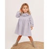 Ema Ruffle Neck Collar Long Sleeve Corduroy Dress, Blue - Dresses - 4