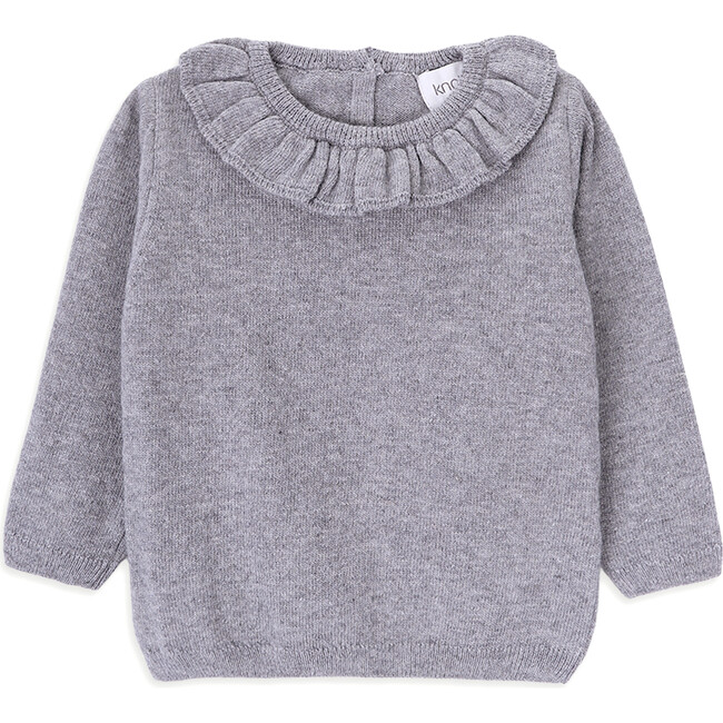 Lilies Knit Ruffle Neck Collar Sweater, Grey