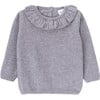 Lilies Knit Ruffle Neck Collar Sweater, Grey - Sweaters - 1 - thumbnail