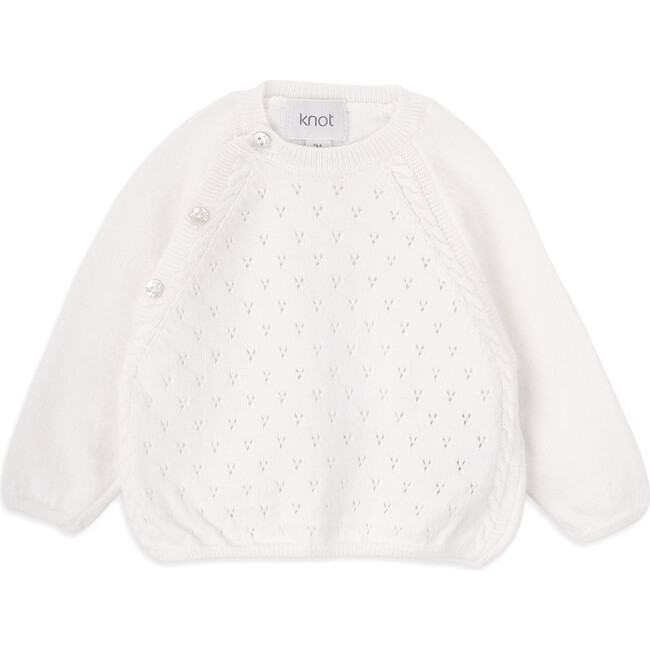 Newborn Cotton Long Sleeve Sweater, White