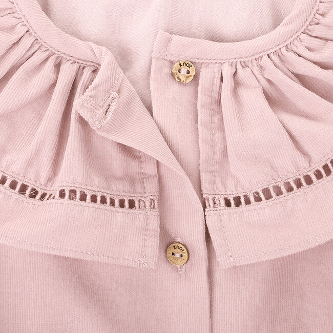 Ema Ruffle Neck Collar Long Sleeve Corduroy Dress, Pink - Dresses - 3