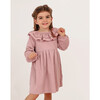 Ema Ruffle Neck Collar Long Sleeve Corduroy Dress, Pink - Dresses - 4