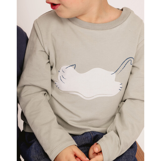 Kitten Round Neck Long Sleeve T-Shirt, Green - T-Shirts - 4