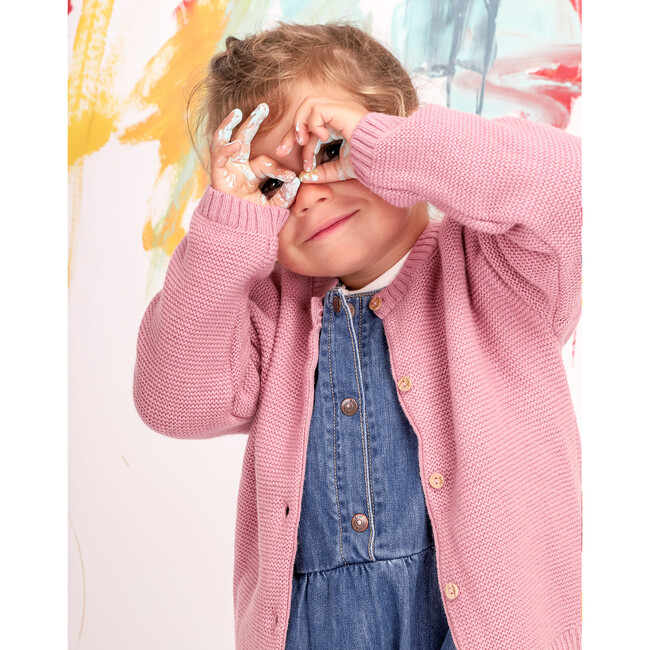 Baby Girl Long Sleeve Cardigan, Pink - Cardigans - 4