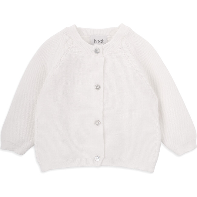 Newborn Unisex Cotton And Cashemere Long Sleeve Cardigan, White