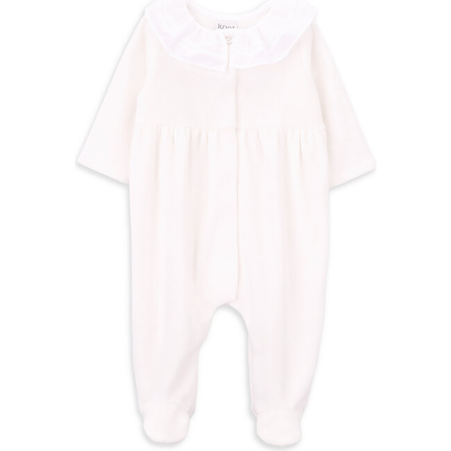 Magali Ruffle Neck Collar Long Sleeve Babygrow, White