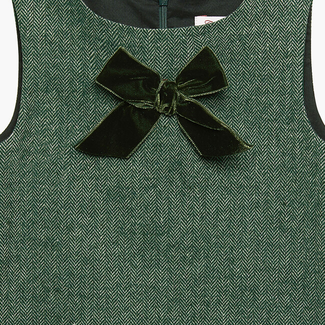 Georgina Bow Dress, Green Herringbone - Dresses - 3