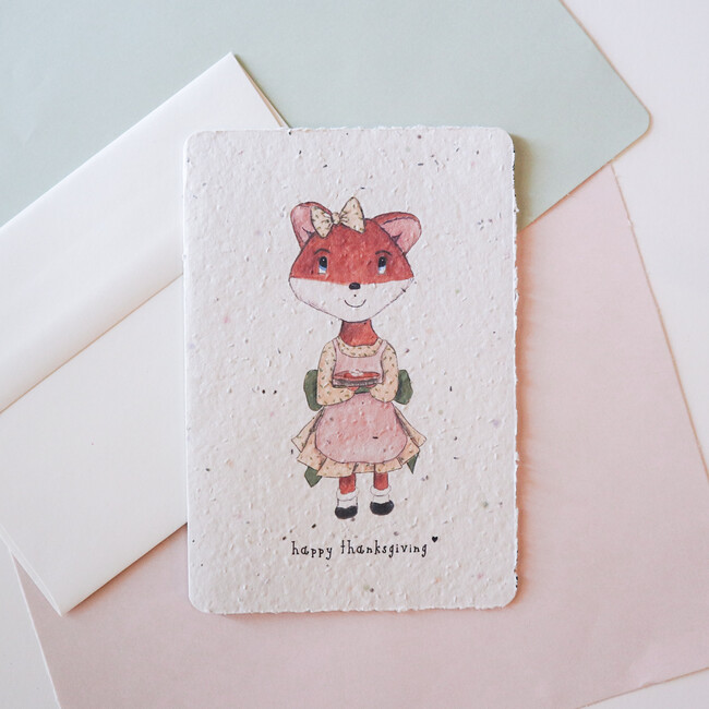 Plantable Happy Thanksgiving Fox with a Pumpkin Pie Card - Paper Goods - 2