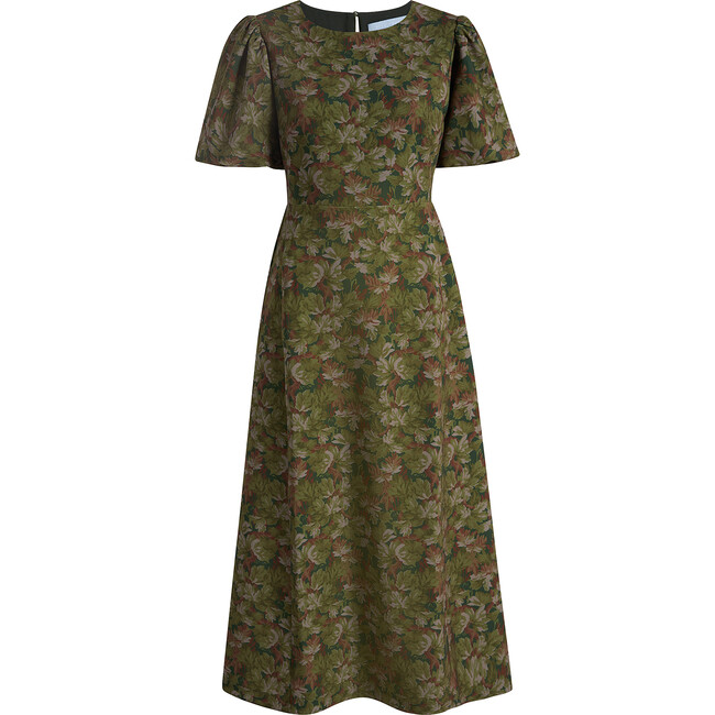 The Constance Dress, Green Multi Foliage Stretch Crepe - Dresses - 1