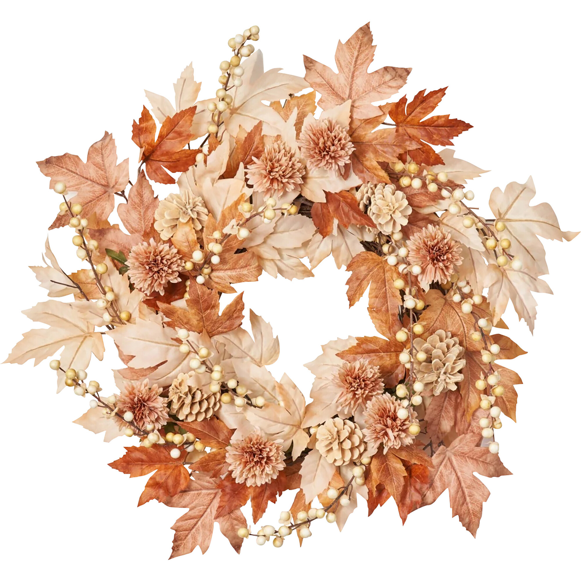 Autumn Brown Maple Leaf & Berry Fall Front Door Wreath - Wreaths - 1