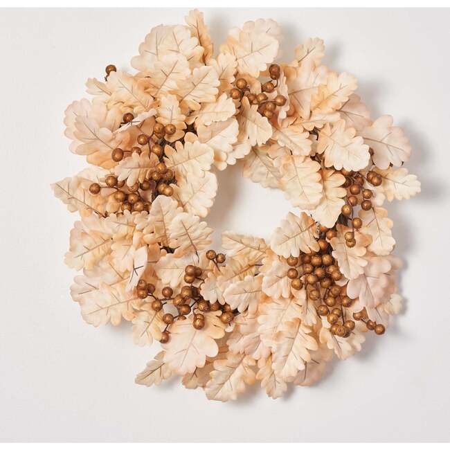 Bleached Cream Oak Leaf & Toffee Brown Autumn Front Door Wreath - Wreaths - 3