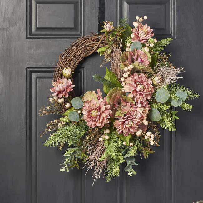 Mauve Chrysanthemum Asymmetric Fall Wreath - Wreaths - 3