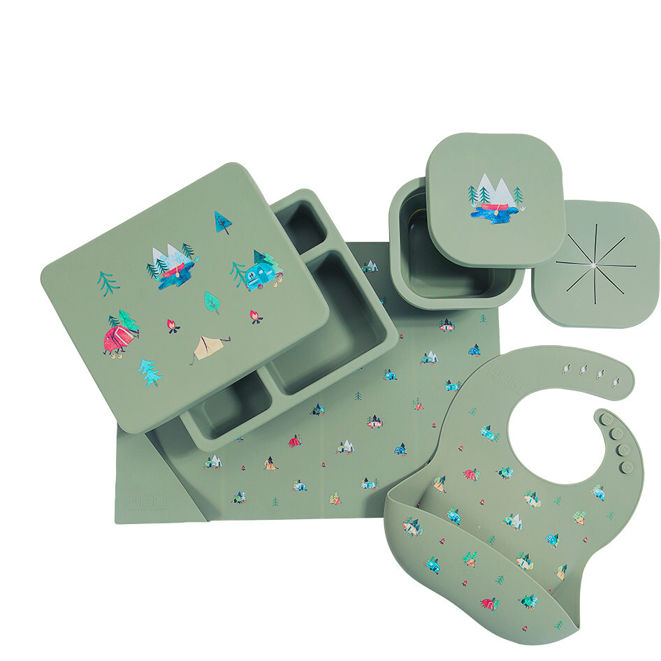 Silicone Mealtime Bundle, Camper Sage Green - Tabletop - 1
