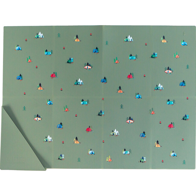 Silicone Bib and Foldable Placemat Set, Camper Sage Green - Bibs - 2