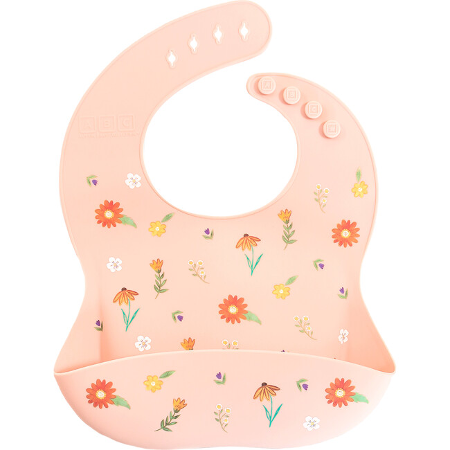 Silicone Bib and Foldable Placemat Set, Wildflower Ripe Peach - Bibs - 3