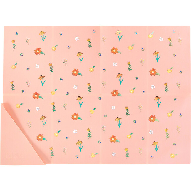 Silicone Bib and Foldable Placemat Set, Wildflower Ripe Peach - Bibs - 4