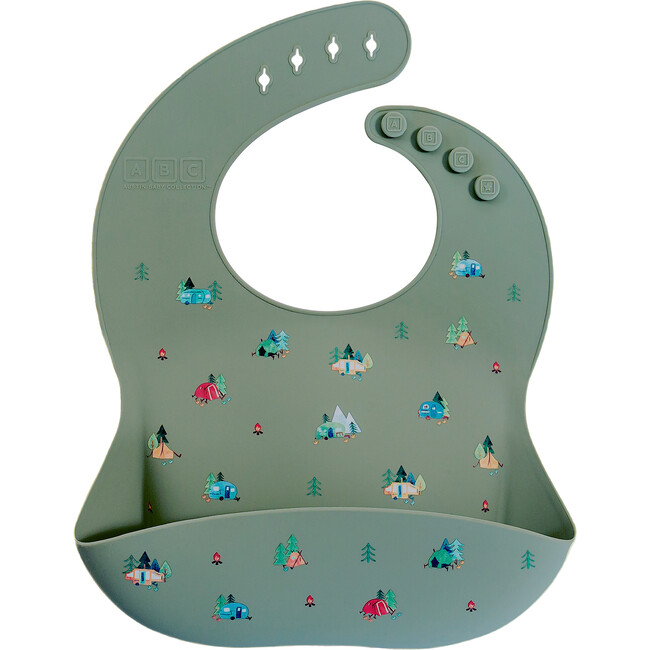 Silicone Bib and Foldable Placemat Set, Camper Sage Green - Bibs - 5