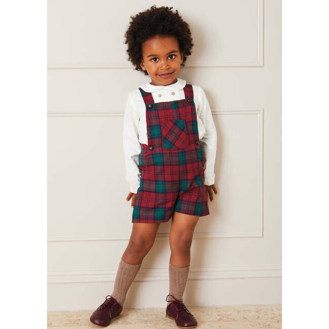 Tartan Short Pocket Front Dungarees, Red - Overalls - 3