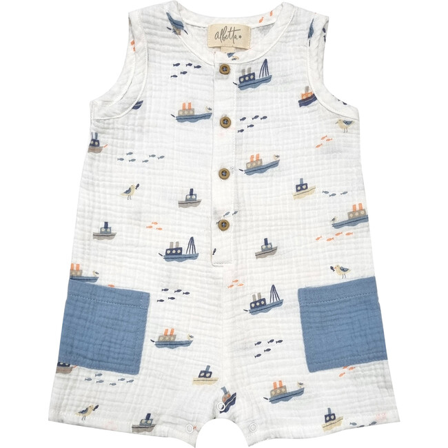 Nautical Print Gauze Romper, Multicolors