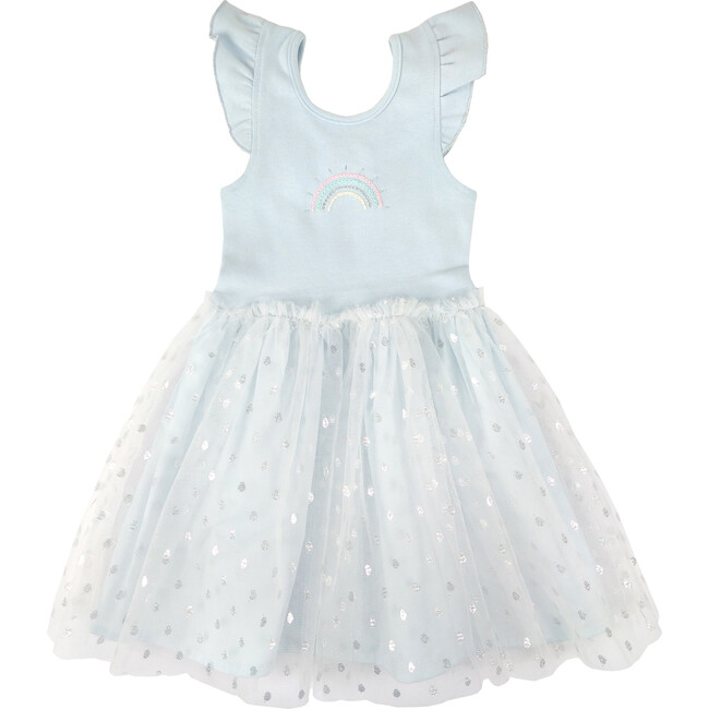 Embroidered Rainbow Ballet Dress, Blue & Silver