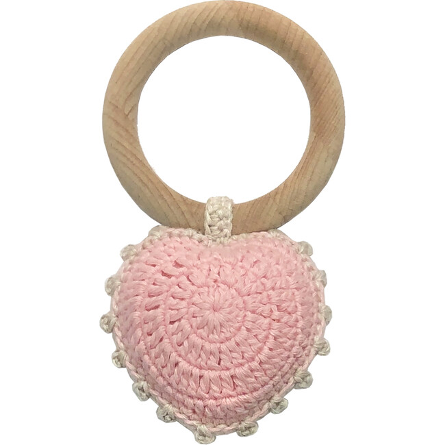 Crochet Sweet Heart Ring Rattle, Multicolors