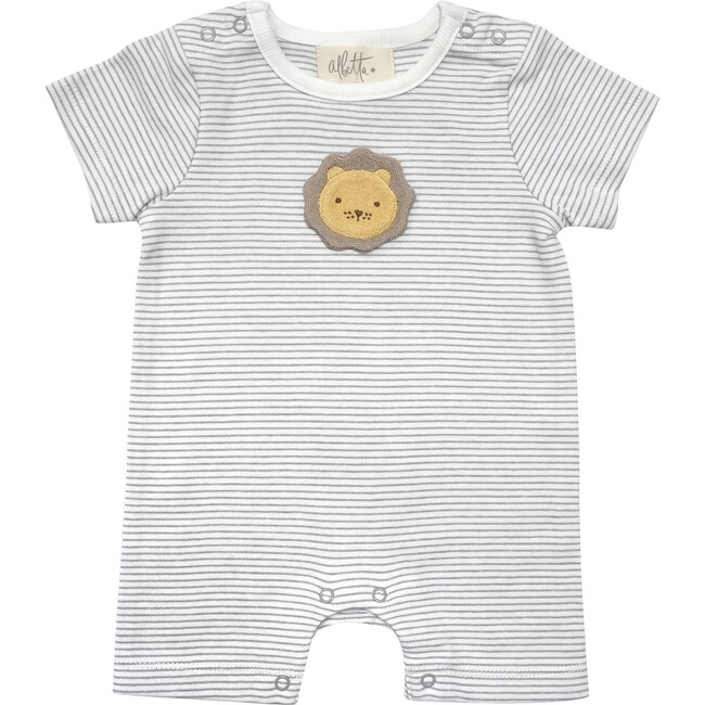 Applique Leo Lion Stripe Baby Vest, Grey