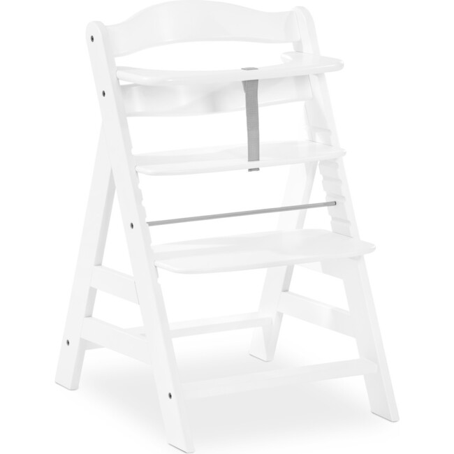 Alpha+ Grow Along Adjustable Beechwood Wooden High Chair Seat + 5-Point Harness & Bumper Bar, White