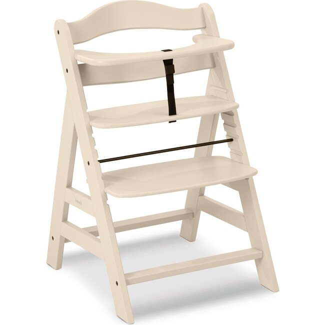 Alpha+ Grow Along Adjustable Beechwood Wooden High Chair Seat + 5-Point Harness & Bumper Bar, Vanilla