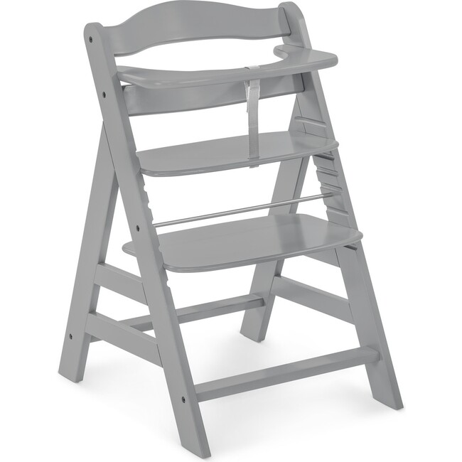 Alpha+ Grow Along Adjustable Beechwood Wooden High Chair Seat + 5-Point Harness & Bumper Bar, Grey