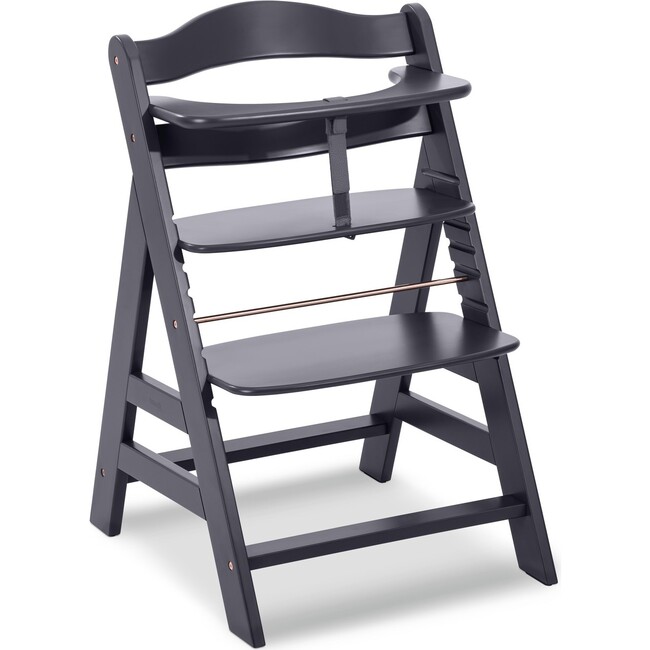 Alpha+ Grow Along Adjustable Beechwood Wooden High Chair Seat + 5-Point Harness & Bumper Bar, Dark Grey
